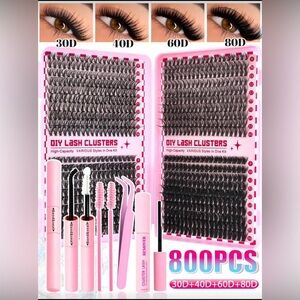 Lash Extension Kit - Lashes Cluster Kit D Curl With Lash Bond and Seal, Black